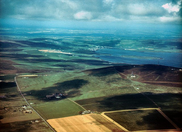 Wideford Hill and Bay of Firth from the air