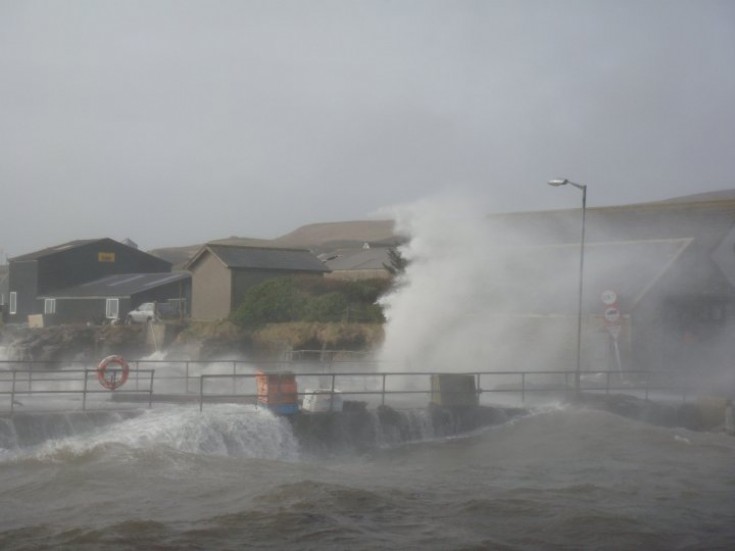 Rousay pier during a spring gale