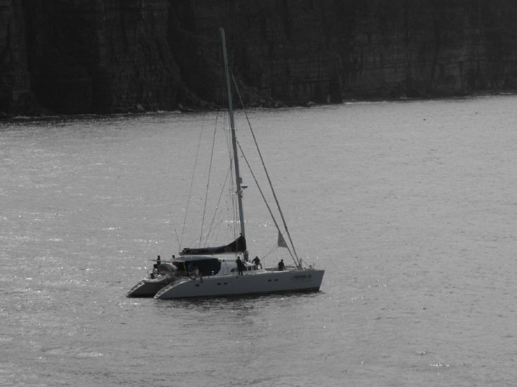 Catamaran in Rackwick Bay