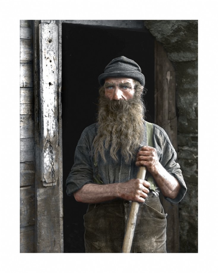 Colourised photo of farmer from Papdale Farm