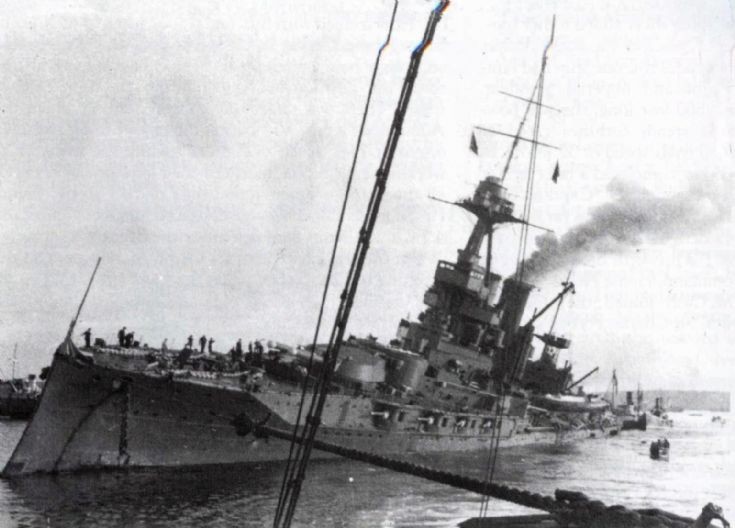 HMS Iron Duke after air attack