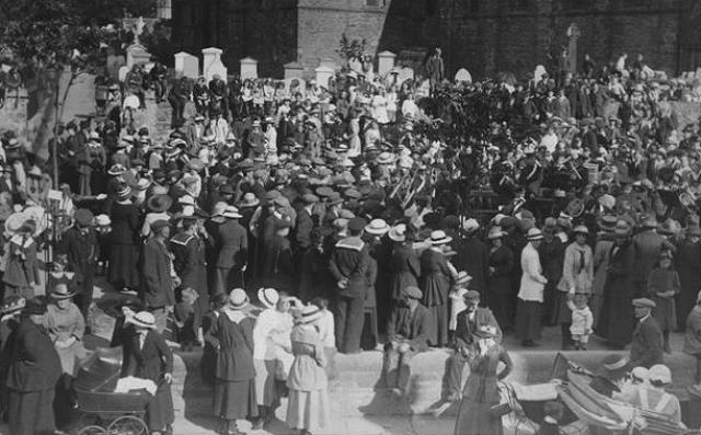 Gathering in front of the cathedral