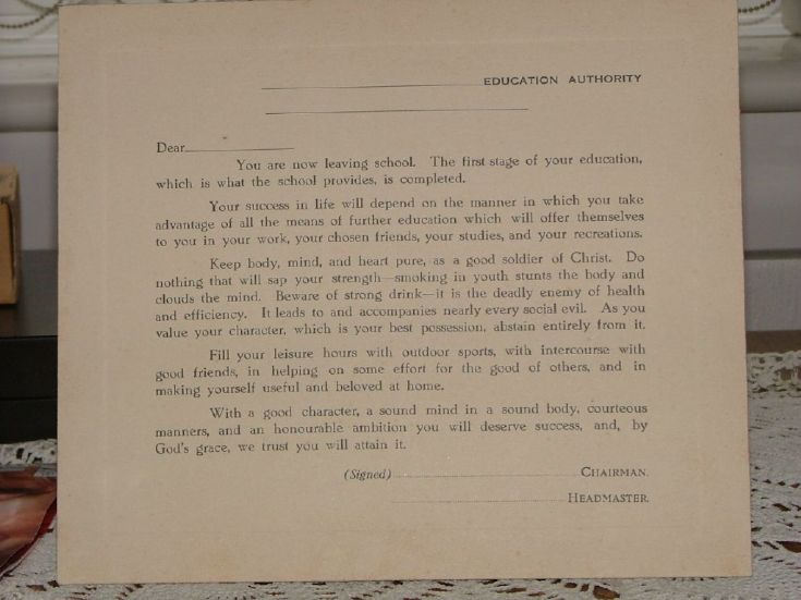 An old school leaving certificate
