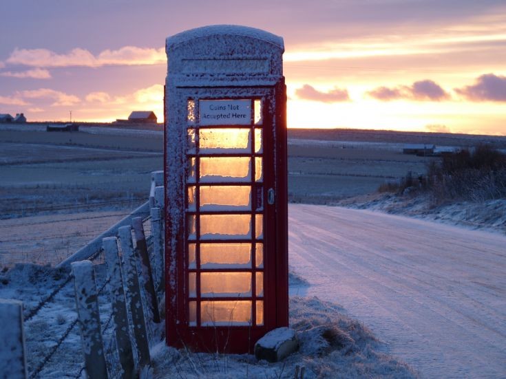 Snowy Westray phone box