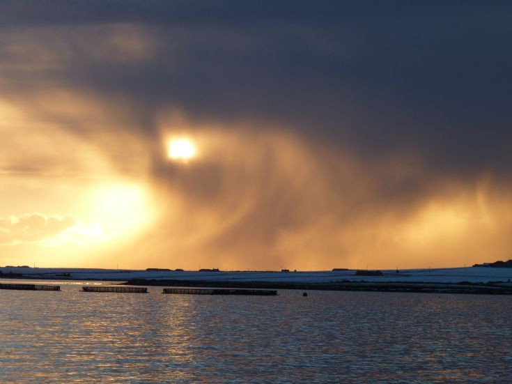 Snow shower over Westray