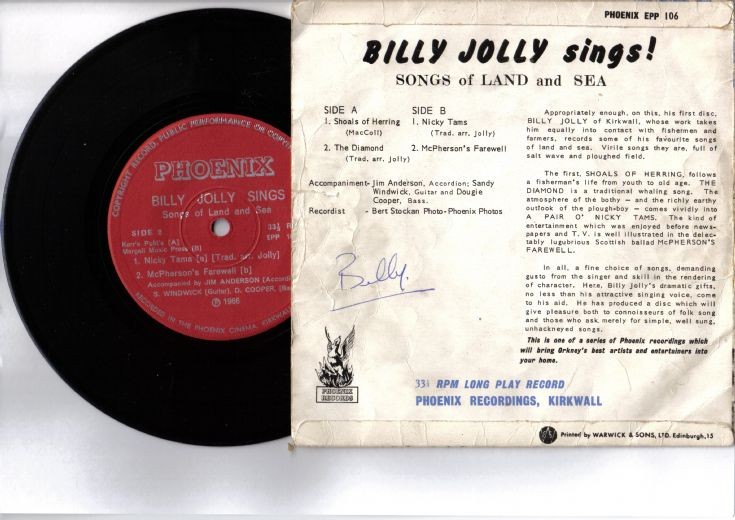 Signed reverse of Billy Jolly Sings
