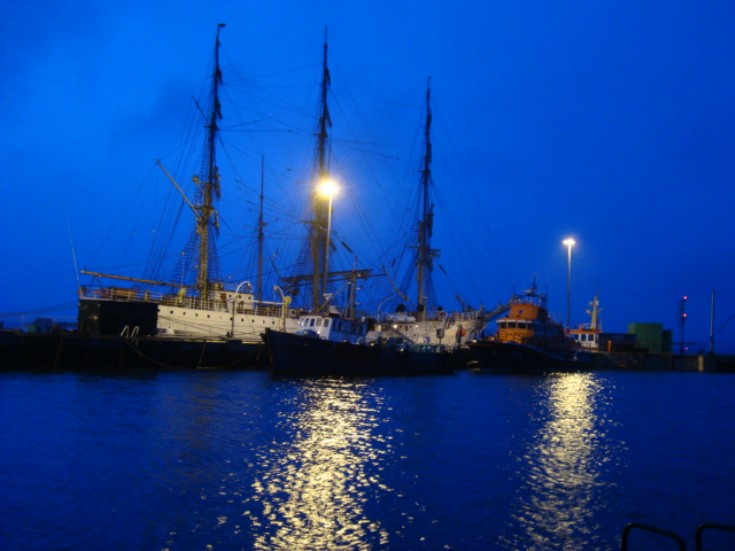 Tall Ships in Stromness by night