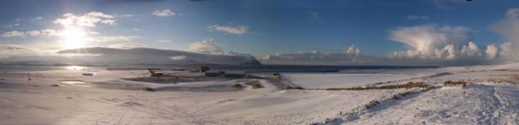 Winter panorama of Ness Camp and Hoy
