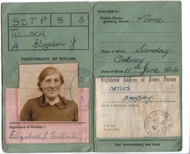 Identity card of Lizzie Tulloch, Burness