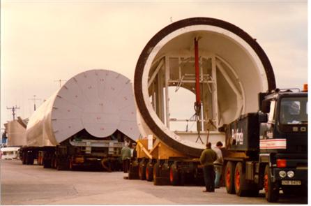 Turbine awaiting transportation to Burger Hill